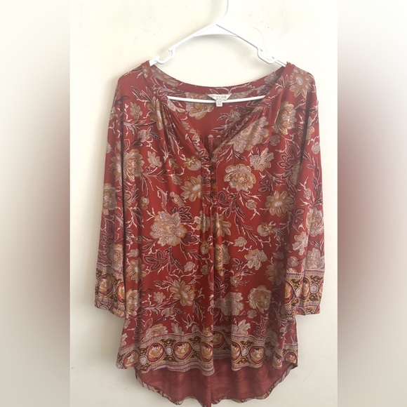 Lucky Brand Boho Floral Tunic Blouse Festival Peasant Top Sz 1X Artsy Mature - Picture 1 of 5